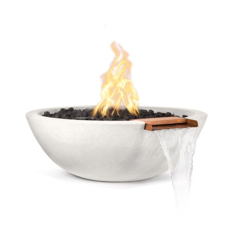 The Outdoor Plus 33 Round Sedona Fire & Water Bowl, GFRC Concrete, White, Match Lit with Flame Sense, Liquid Propane OPT-33RFWFSML-LIM-LP
